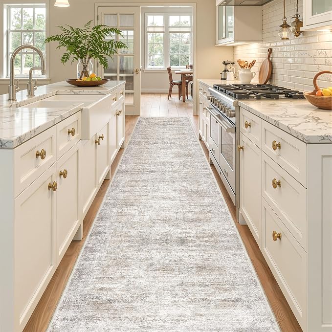 2x10 Runner Rug Non Slip,Washable Hallway Runner Rug,Taupe | Long Neutral Rugs for Kitchen,Entryway,Bedroom,Bathroom,Laundry Room,Thin,Soft Runner Rug,Stain Resistant Indoor Carpet
