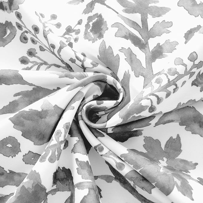 DriftAway Julia Blackout Curtains Grommet 2 Panels, W52xL96, Gray | Floral Curtains, Bedroom, Living Room, Room Darking, Watercolor Pattern, 2 Layers, Thermal Insulated, Window Treatment