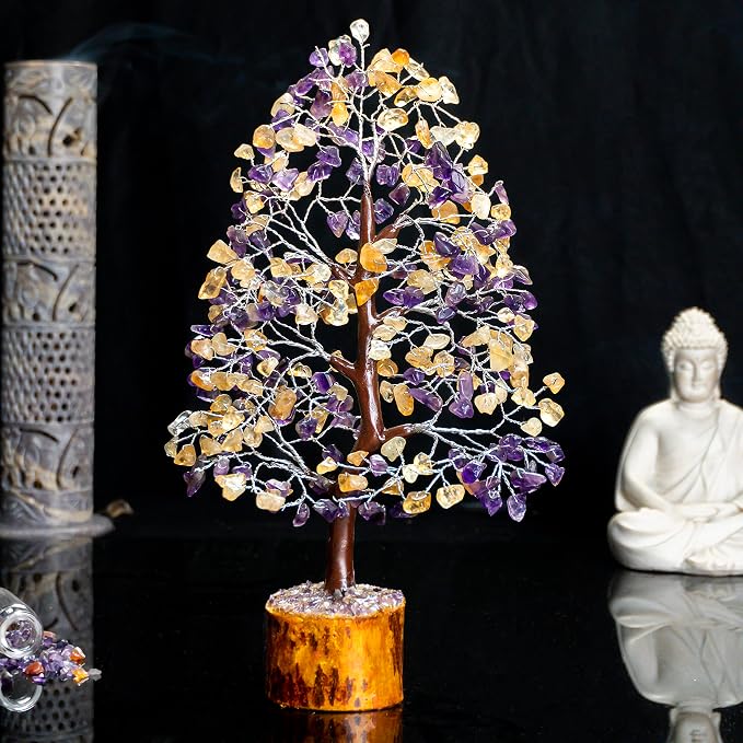 Crocon® Amethyst & Citrine Crystal Tree of Life for Unique Gifts for Mom, Dad, Home and Office Decor, Handmade Gemstone Healing Crystals Tree for Positivity, Good Luck, Birthday Gifts for Women, Men