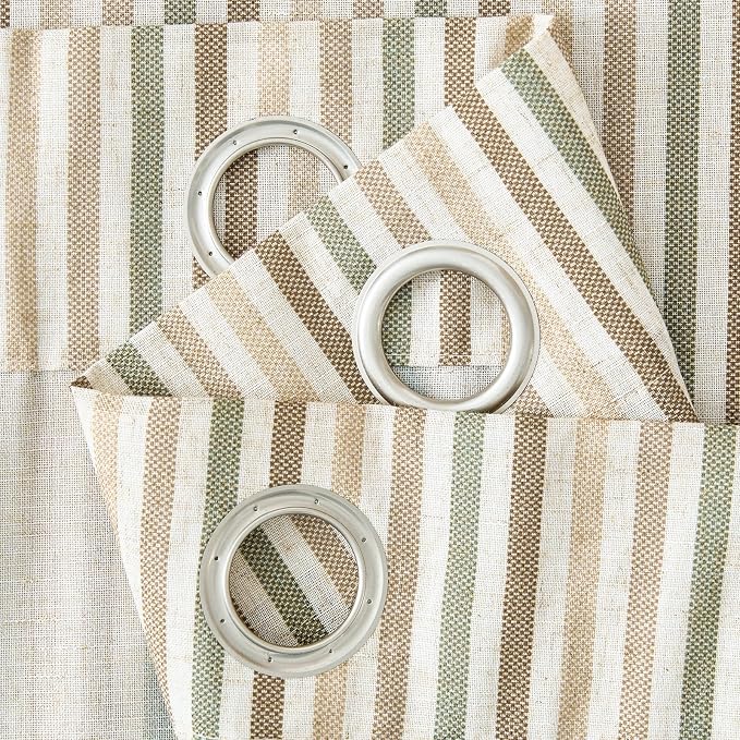 jinchan Linen Curtains 63 inch Green Stripe for Kids Room Grommet 2 Panels | Kids Curtains for Nursery Living Room Bedroom Baby Boys Room,Cute Colorful Ticking Stripe,Cottagecore Rustic,Light Filtering