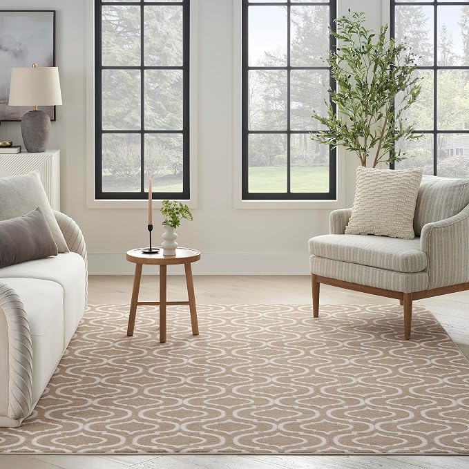Nourison Home Jubilant 94x118 Indoor Transitional Polypropylene Fabric Rug in Taupe