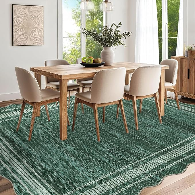 Garvee Scalloped Large Modern Christmas Area Rug 10x13 Washable Rug for Living Room, Non-Slip Soft Carpet for Bedroom, Scalloped Low-Pile Christmas Print Accent Rug for Dining Room Home Office, Green | Rugs for Living Room, Non-Slip Soft Carpet for Bed...