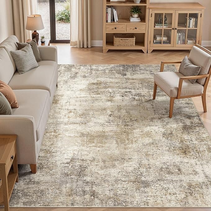 cotiled 8x10 Area Rugs Abstract Soft Non Slip Washable Living Room Rug | Stain Resistant, Robot Vacuum & Pet Friendly, Low-pile, For Living Room, Bedroom, Dining Table, Nursery Brown
