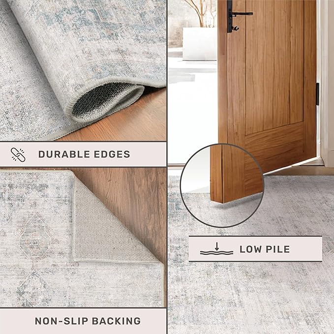 Hazo Haus Light Blue Area Rugs 8x12 for Living Room - Abstract Medallion Blue Gray Rug for Bedroom, Dining Room Under Table, Washable Non Slip, Fade & Stain Resistance