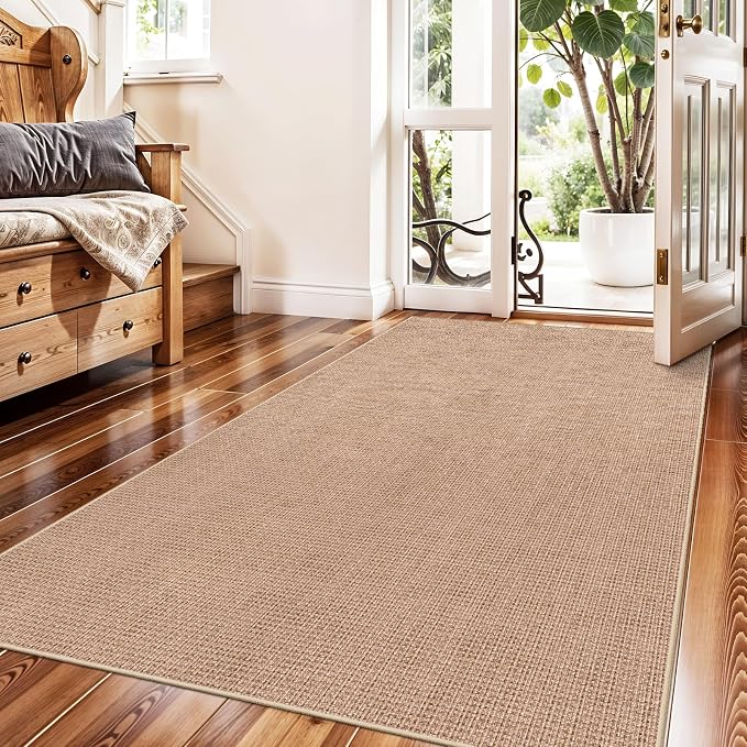 3x5 No Shed Jute Rug:Machine Washable Non Slip Entryway Front Porch Kitchen | Non Shedding Door Mat Area Rug - Neutral Farmhouse Low Pile Easy Care Carpet for Bedroom Living Room, Indoor Rugs (Beige,3x5)