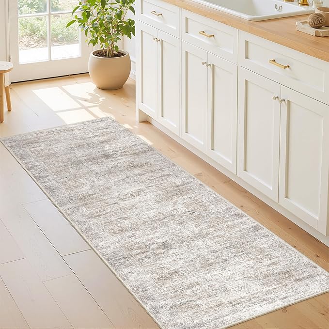 2x6 Runner Rug Non Slip,Washable Hallway Runner Rug,Taupe | Neutral Rugs for Kitchen,Entryway,Bedroom,Bathroom,Nursery Room,Thin,Soft Runner Rug,Stain Resistant Indoor Carpet