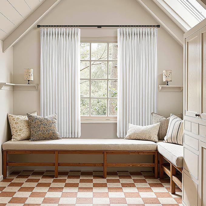 Natural Pinch Pleated Linen Curtains 45 Inch Length 2 Panels Set for Small Window Bedroom Kitchen Curtains Semi Sheer Boho Farmhouse Neutral Short Curtains 45 Inches Long Cream Ivory Birch 40x45