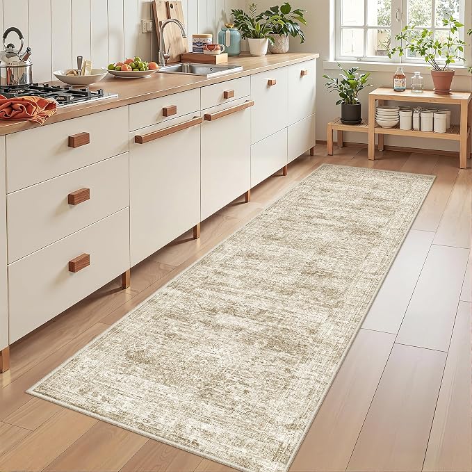 2x7 Runner Rug Non Slip,Washable Hallway Runner Rug,Brown | Neutral Rugs for Kitchen,Entryway,Bedroom,Bathroom,Nursery Room,Thin,Soft Runner Rug,Stain Resistant Indoor Carpet