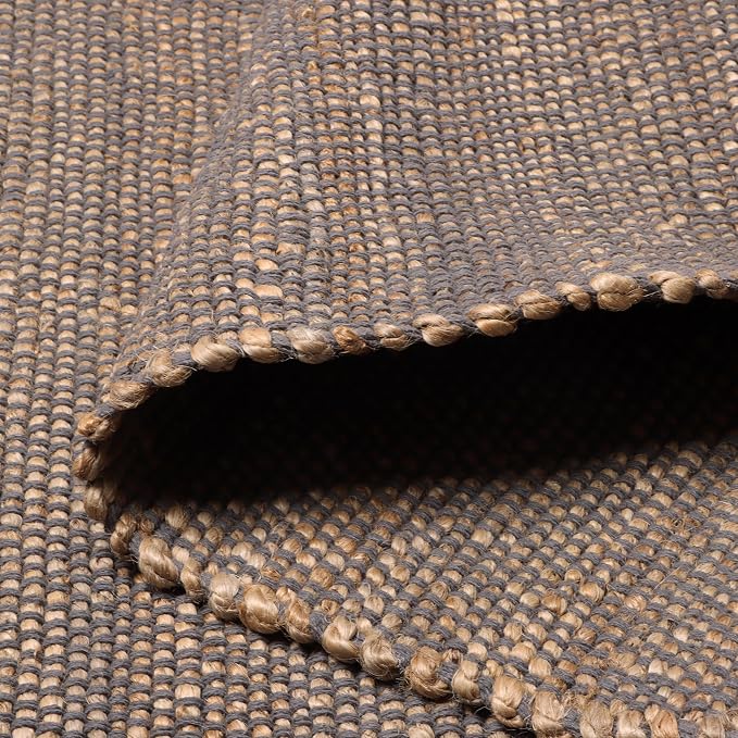 Handwoven Jute and Cotton Area Rug - Natural Rug, Farmhouse Accent Rug for Living Room, Bedroom, or Entryway - Sustainable, Flatweave - (5x8 Dark Grey)