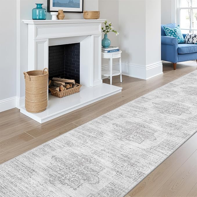 2x10 Runner Rug Non Slip,Washable Hallway Runner Rug,Grey | Long Neutral Rugs for Kitchen,Entryway,Bedroom,Bathroom,Laundry Room,Thin,Soft Runner Rug,Stain Resistant Indoor Carpet