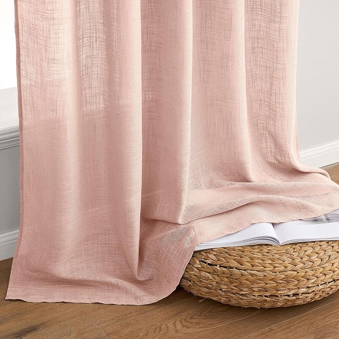 MIULEE Blush Pink Linen Curtains 96 Inches Long 2 Panels for Bedroom, Soft Thick Linen Textured Window Drapes Semi Sheer Light Filtering Back Tab for Living Room Light Pink Decor