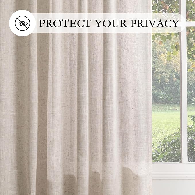 MYSKY HOME Natural Linen Curtains for Kitchen Window Half Sheer Drapes 45 Inches Long, Farmhouse Style Linen Polyester Blend Fabric, Decorative Texture for Bathroom Closet Cafe, 50" x 45", 2 Pieces