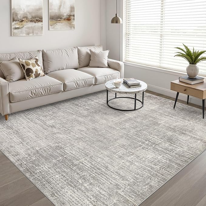 8x10 Area Rugs Living Room: Washable Large Neutral Rug Abstract Soft Modern Stain Resistant Indoor Floor Non-Slip Carpet for Bedroom Nursery Kids Office Playroom Dining Room Under Table- Brown Gray