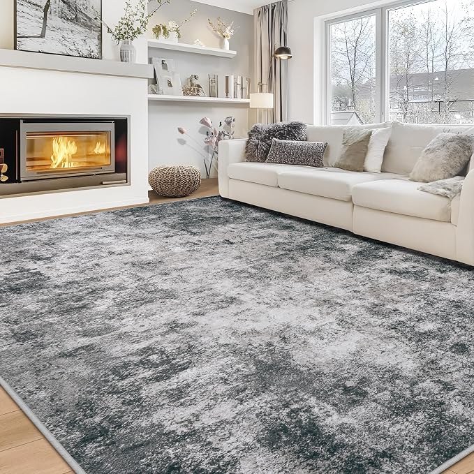 10x14 Area Rugs Large Living Room Rug Washable: Modern Abstract Rug Indoor Modern Carpet Non Slip for Dining Room Bedroom Nursery Home Office Black