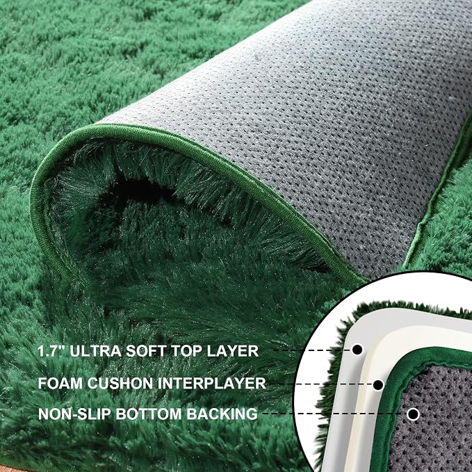 Area Rugs 9x12 Living Room, Large Fluffy Dark Green Rugs for Bedroom, Fuzzy Shag Soft Non-Slip Carpet for Kids Girls and Boys Nursery Dorm Indoor Room Home Decor (9ft X 12ft, Dark Green)