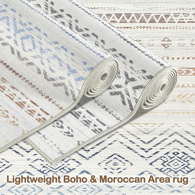 Tortania Area Rug Living Room Rugs- 12x15 Washable Large Soft Neutral Boho Moroccan Bohemian Farmhouse Rug Indoor Floor Carpet for Bedroom Under Dining Table Home Office Decor - Multicolor