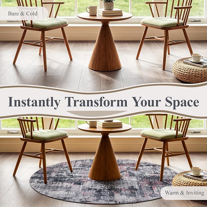Sasttie 4ft Soft Round Area Rug, Modern Abstract Washable Circle Carpet for Living Room, Bedroom, Dining Room Table, with Non-Slip Backing, Black and Pink
