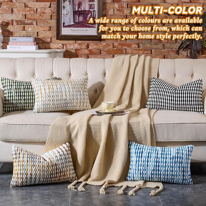 AmHoo Set of 2 Boho Chenille Pillow Cover Decorative Tufted Pillowcase for Couch Bed Sofa Bedroom Living Room Modern 12 x 20-Inch Sky Blue