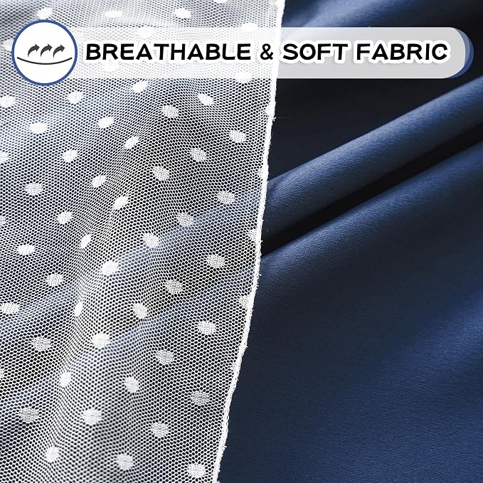 MYSKY HOME Navy Blue Blackout Curtains for Girls Bedroom & Nursery Kids Cute Curtains Double Layer with Polka Dots Sheer, Grommet Tops, 52x84 Inch Each Panel, 2 Panels