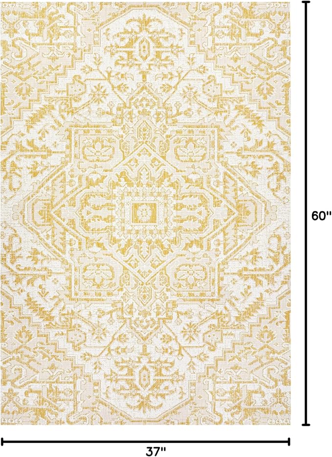 JONATHAN Y Boho Medallion Indoor Outdoor Area Rug 3X5 Cream/Yellow, Estrella Textured Weave for Backyard, Patio, Porch, Easy-Cleaning, High Traffic, Pet-Friendly, Non-Shedding (SMB105H-3)