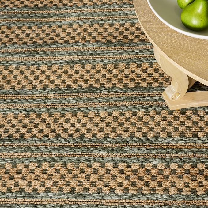 Martha Stewart X SAFAVIEH Collection Area Rug - 6' x 9', Natural & Green, Handmade Wool & Jute, Ideal for Living Room, Bedroom, Dining Space (MSR9528Y)