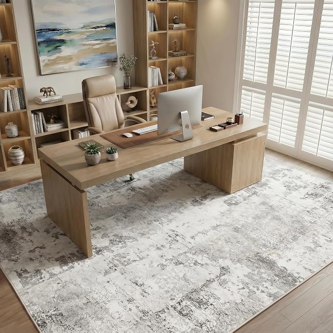 GarveeHome 5x7 Abstract Area Rugs Neutral Beige Washable Living Room Rug | Soft Low Pile Non Slip Accent Rug for Living Room, Bedroom, Dining Room, Modern Neutral Indoor Carpet