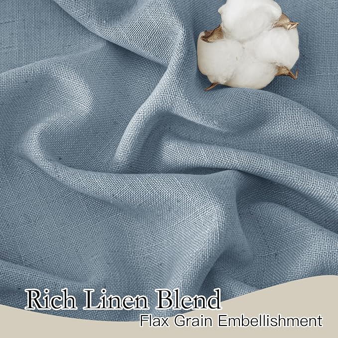 RYB HOME Linen Curtains 108 inches Long, Extra Long Floor Sweeping Semi Sheer Curtains Light Filtering Privacy Linen Blend Drapes for Sliding Glass Door Living Room, 52" inches Wide, Dusty Blue