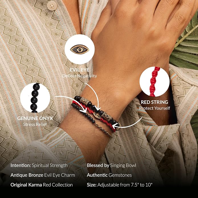 KARMA AND LUCK - Spiritual Strength - Men's Red String Adjustable Bracelet Handmade in Bali