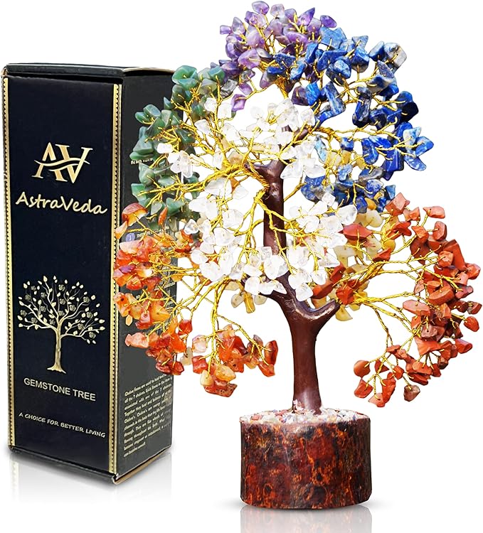 500 Beads 7 Chakra Tree of Life - Large Crystal Feng Shui Positive Energy Tree - Meditation Gift, Crystals and Stones, Spiritual Items, Home Office Decor