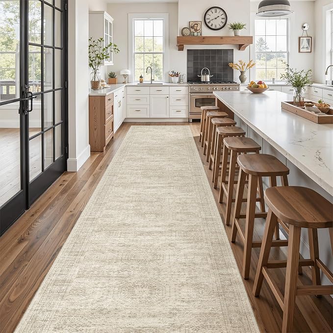 Soalmost Hallway Runner Rug 3x16 - Vintage Non Slip Washable 16ft Kitchen Runner for Entrance Soft Long Carpet Runners for Living Room Bedroom Dining Room, Beige