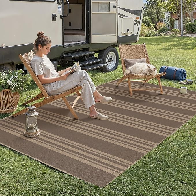 PureCozy Outdoor Rug 3x5 Washable Striped Jute Look Non Slip Carpet | Nature Stripe Farmhouse Design, Indoor Outdoor Rug for Entryway Kitchen Bathroom Bedroom, Non Shedding, Neutral Decor