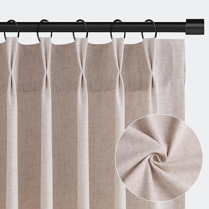Aersas Natural White Pinch Pleat Linen Curtains 102 Inches Long 2 Panels for Living Room Bedroom Neutral Modern Pinch Pleated Light Filtering Semi Sheer Curtain with Hook Rings 40x102