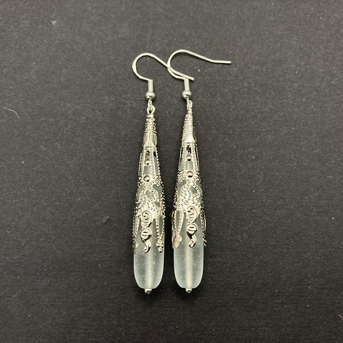 Handmade Sea Glass Earrings, Hawaiian Jewelry for Women, Long Teardrop Earrings Beach Jewelry, Sea Glass Jewelry For Women Birthday Gift For Her