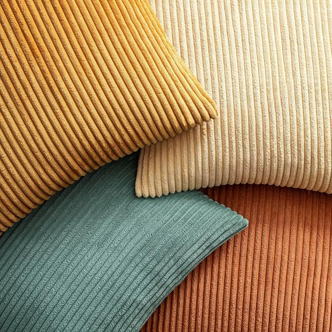EMEMA Teal Orange Decorative Throw Pillow Covers for Couch Bed Livingroom 20x20 Inch Set of 4 Boho Farmhouse Corduroy Striped Square Pillow Case,Western Modern Cushion Covers Home Decor