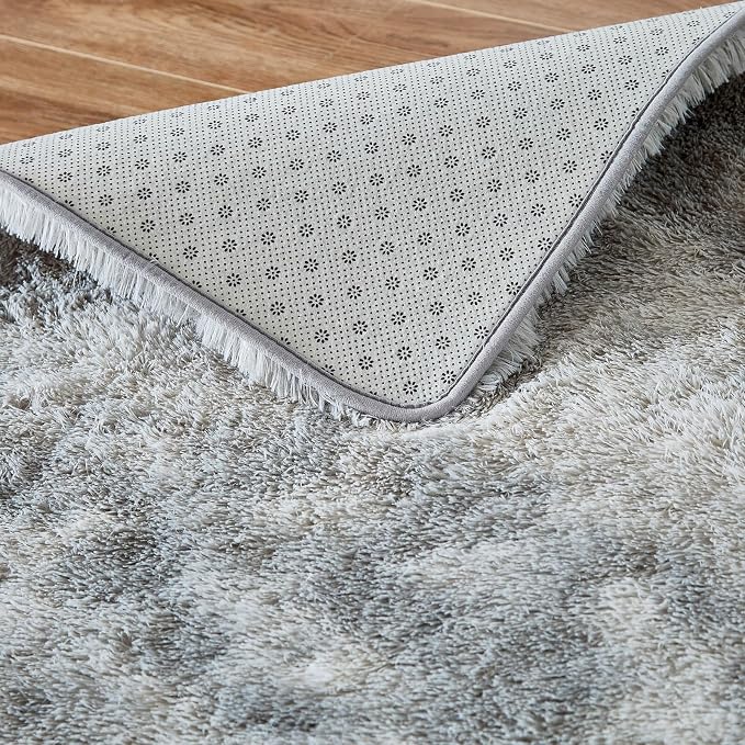 Floralux 8x10 Rugs for Living Room, Tie-Dye Light Grey, Soft Fluffy Shag Carpets for Bedroom, Shag Large Area Rugs for Bedroom