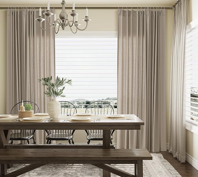 Aersas Light Taupe Pinch Pleat Linen Curtains 63 Inch Length 2 Panels Set for Bedroom Dinging Room Semi Sheer Boho Farmhouse Neutral Window Curtains 63 Inches Long for Living Room Nursery 40x63