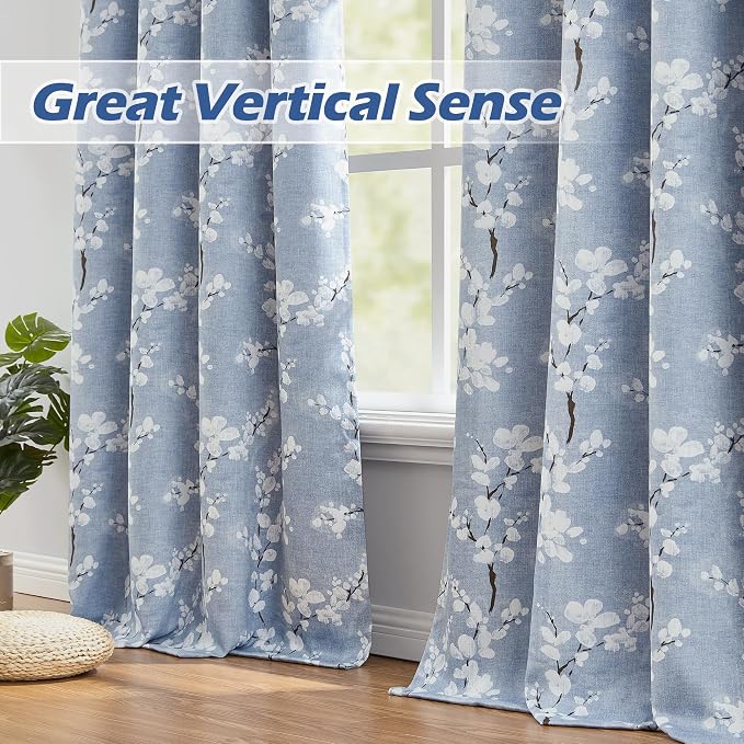 FMFUNCTEX 100% Blackout Blue Floral Curtains, Rod Pocket 18 Inch 1 Panel | Black Out Drapes, Thermal Insulated, Blossom Patterned Short Panel for Kitchen Curtains, Cafe, Bathroom, Door Glass