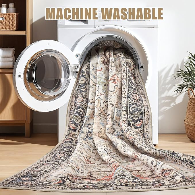 12x15 Area Rugs for Living Room - Large Carpet Ultra Thin Soft Washable Oriental Vintage Floral Distressed Big Indoor Carpets for Bedroom Nursery Dorm Home Decor Aesthetic - Multi Color