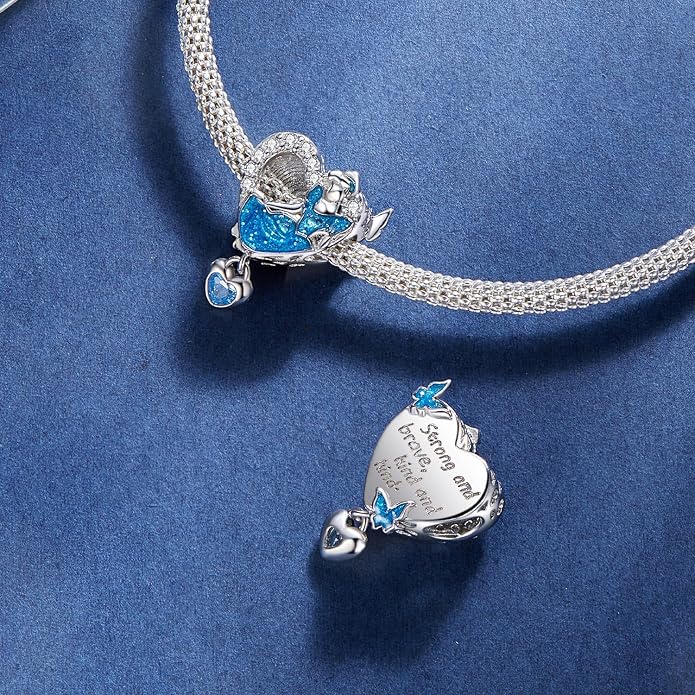 NINGAN 925 Sterling Silver Charm Golden Love Charm Buckle Safety Chain Travel Bead Firefly Dragonfly Pendant, Suitable for Women Bracelet and Necklace as Gift from Mom and Friends