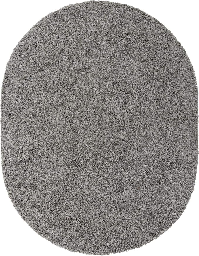 Unique Loom Solid Shag Collection Area Rug (8' x 10' Oval, Cloud Gray)