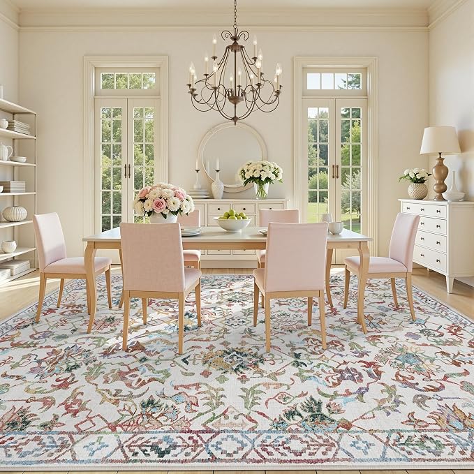 Deerly Area Rug 6x9 for Living Room Low-Pile, Tribal Farmhouse Soft Stain Resistant Colorful Rugs Carpet for Bedroom Dining Room Office Guest Room Kitchen Home Decor