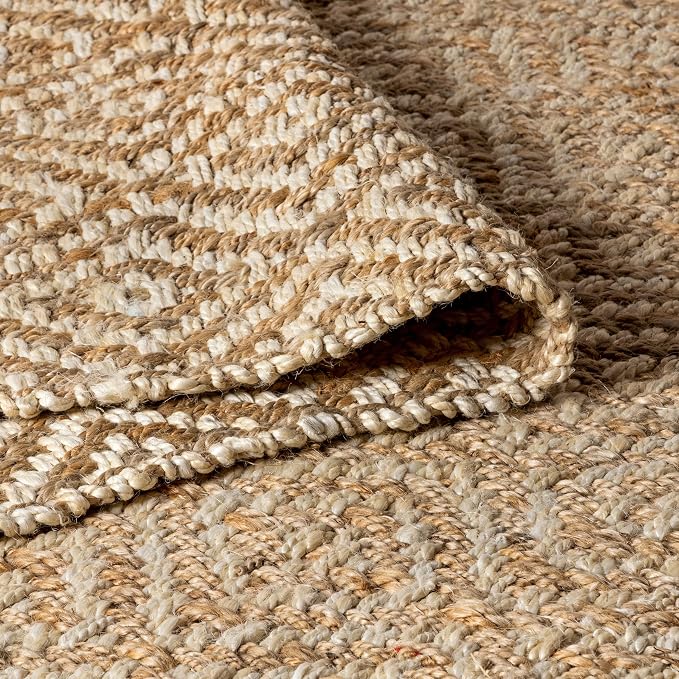 JONATHAN Y Hira Hand Woven Diamond Chunky Jute Natural 5x5 Square Indoor Area Rug, Bohemian, Transitional, Easy-Cleaning for Living Room, Bedroom, Kitchen, Pet Friendly, Non-Shedding (NFR100A-5SQ)