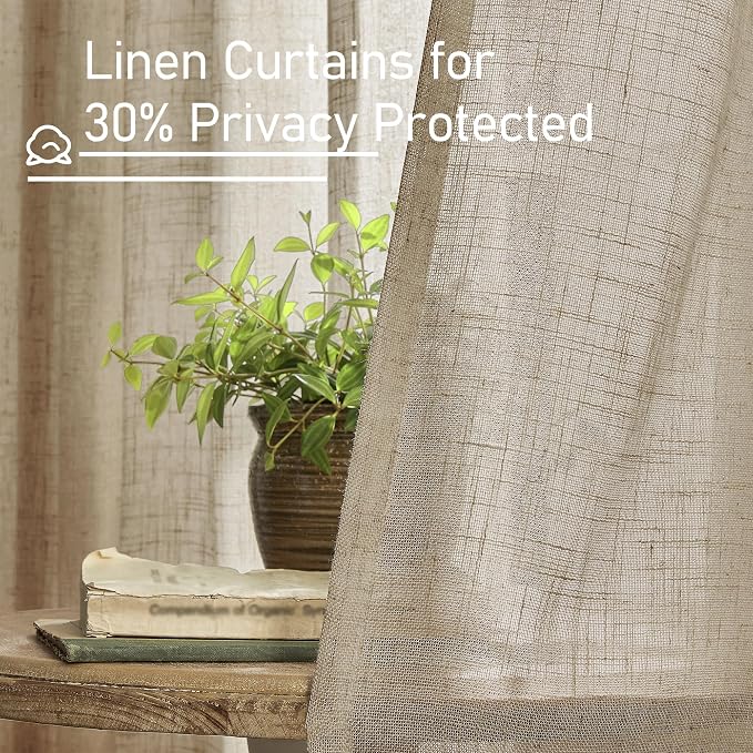 LAMIT Taupe Linen Boho Curtains 80 inch Length 2 Panels, Light Filtering Semi Sheer Panels Back Tab and Rod Pocket Neutral Drapes for Bedroom/Living Room, 34 x 80 Inch