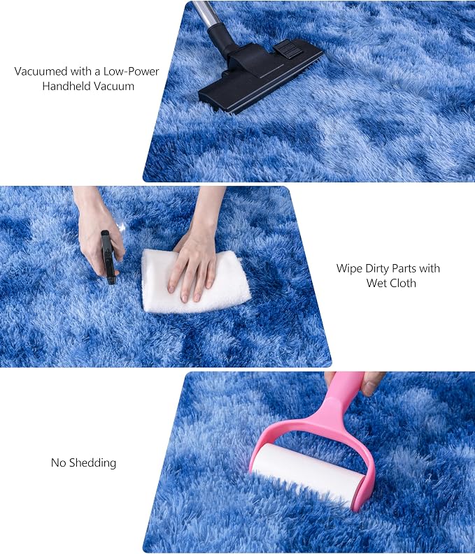 6x9 Large Area Rugs for Living Room, Fluffy Shag Rug for Bedroom | Shaggy Shag Carpet, Soft and Comfy, Non Slip Big Fuzzy Carpet for Kids Girls Boys Room Dorm Home Decor, Tie-Dyed Blue