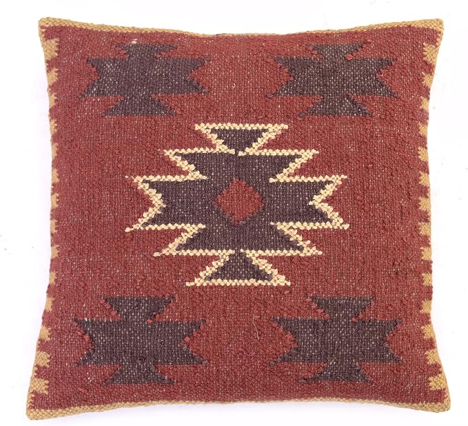 Chouhan Rugs 4 PCS Set of Hand Woven Jute Kilim Cushion Cover Indian Vintage Pillows 18X18 Rug Boho Shams (Pattern 2)