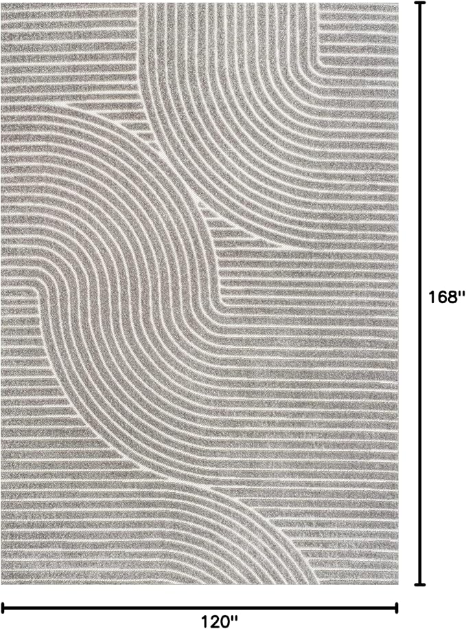 JONATHAN Y Hallie High-Low Curve Gray/Ivory Indoor/Outdoor Area Rug, 10x14, Minimalist, Pet Friendly, Non-Shedding, Stain Resistant, Hose-Washable for Backyard, Patio, Porch (SCN100A-14)