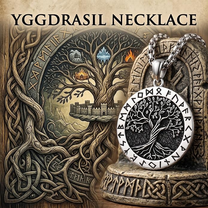 Lion/Anchor/Yggdrasil/Empty Tomb Pendant Necklace Stainless Steel 22+2 Chain Jewelry For Men Father Women Unisex