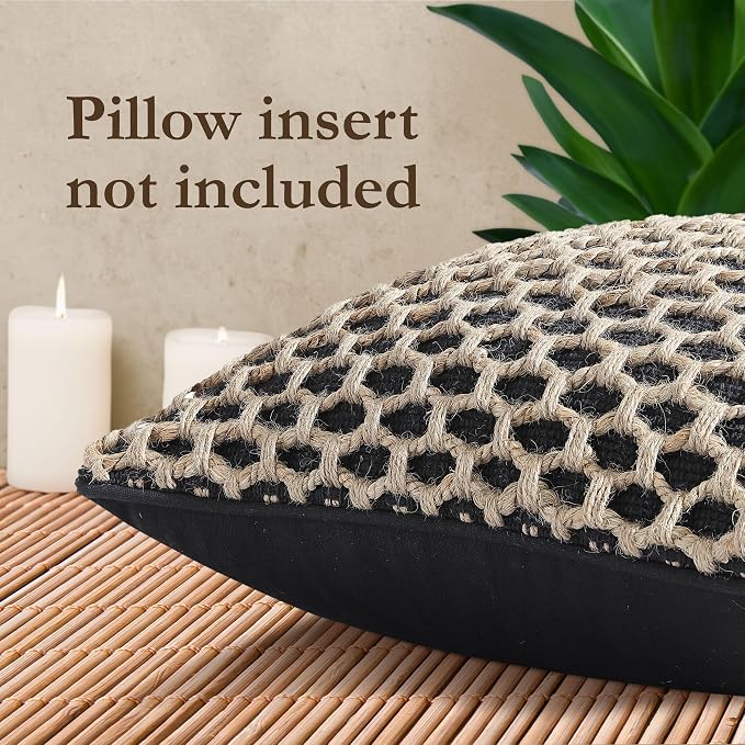 Boho Living Jada Premium Woven Design, Decorative Throw, Living Room Décor, (1) 12" x 20" Pillow Cover, Black