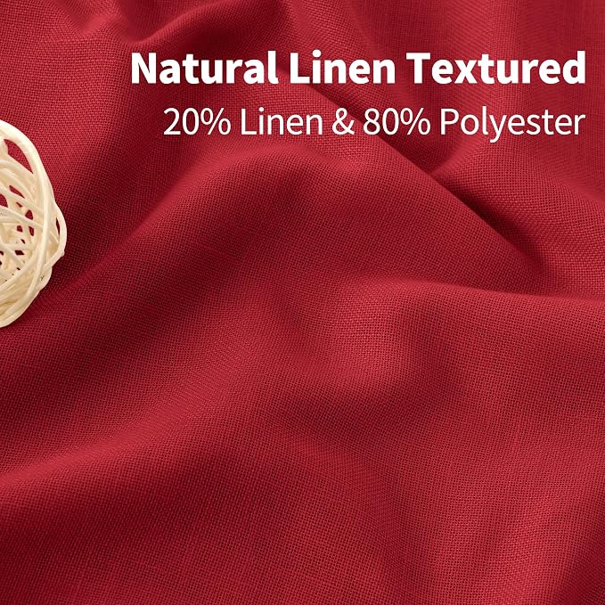 YoungsTex Red Linen Curtains 63 Inch Length for Living Room, Light Filtering Window Drapes with Grommet Semi Sheer Privacy for Dining Bedroom, 2 Panels, 52 X 63 Inch