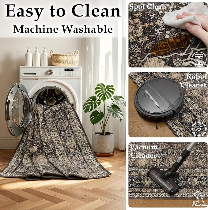 Ruaruarug Area Rug 8'×10', Non Slip Machine Washable Ultra Soft Stain & Fade Resistant, Pet & Kids Friendly, for Living Room/Bedroom/Kitchen/Classroom, Copper
